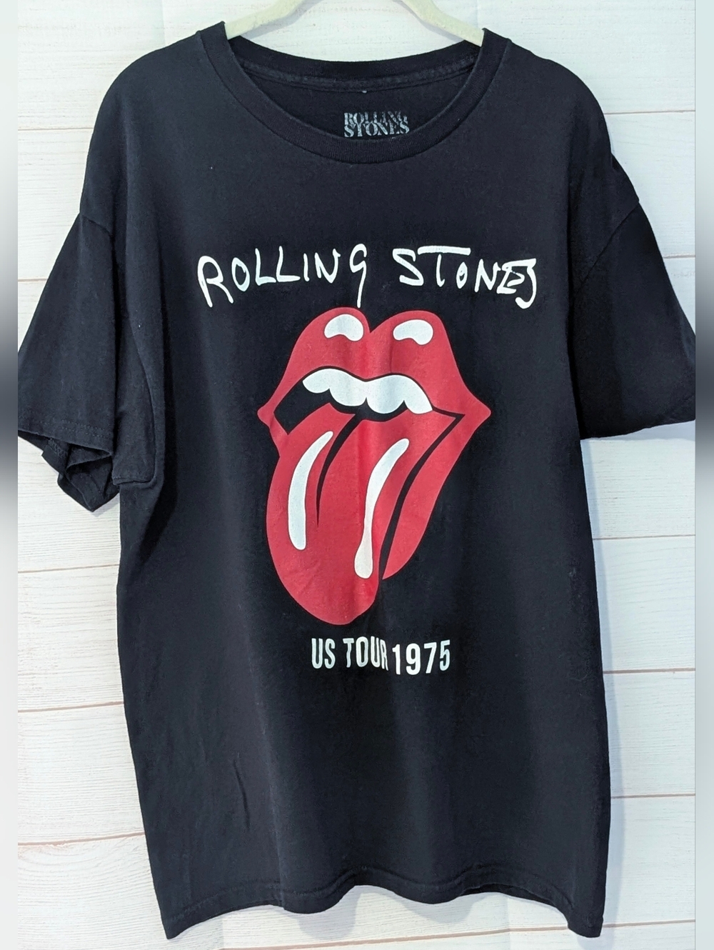 The Rolling Stones Black Graphic  T-Shirt with White Logo Print Size Large